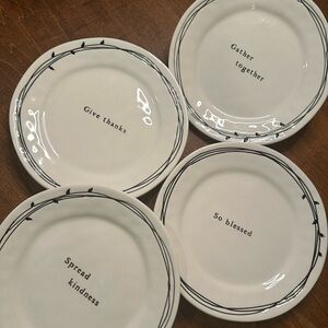 Demdaco Set of 4 White Ceramic Stoneware Plate Set Glossy Black and White